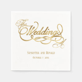 Guardanapo De Papel Elegant White and Faux Gold Calligraphy Wedding