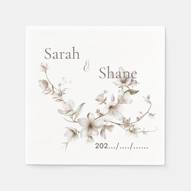 Guardanapo De Papel Elegant White Botanical Blossom Ivory Wedding (Frente)