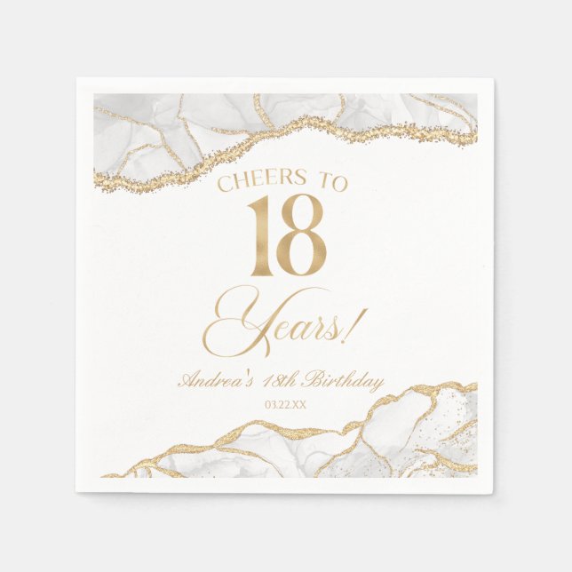 Guardanapo De Papel Elegant White Gold Agate 18th Birthday Party (Frente)