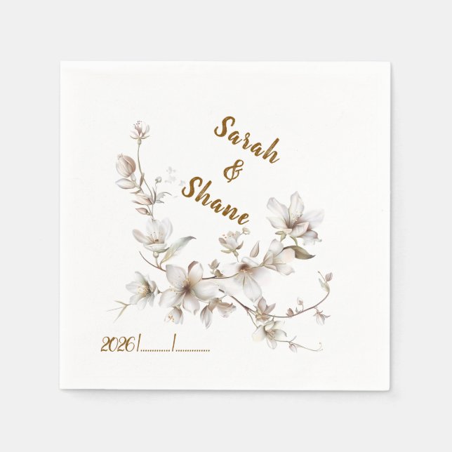 Guardanapo De Papel Elegant White & Ivory Blossom Wedding (Frente)