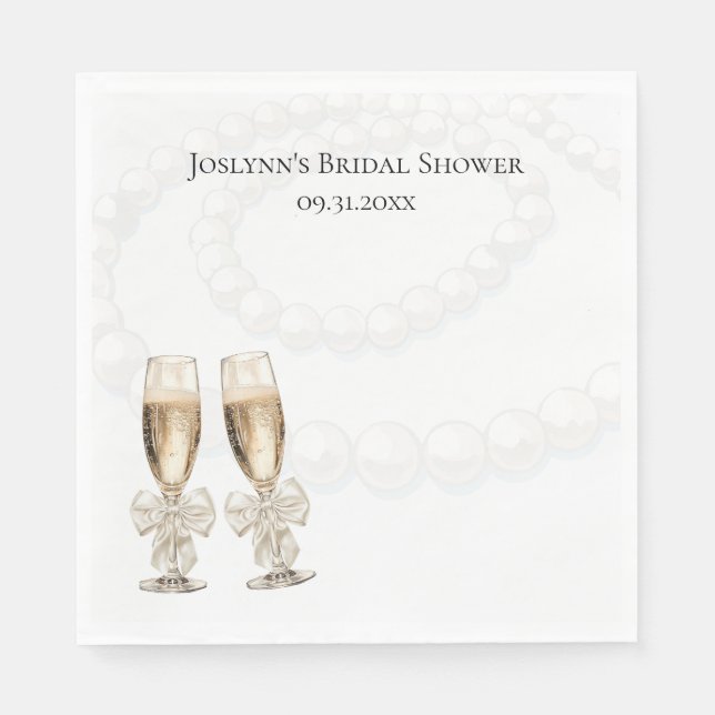 Guardanapo De Papel Elegant White Pearls & Prosecco Bridal Shower (Frente)