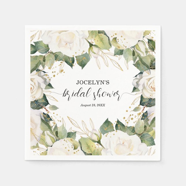 Guardanapo De Papel Elegant White Roses Bridal Shower (Frente)
