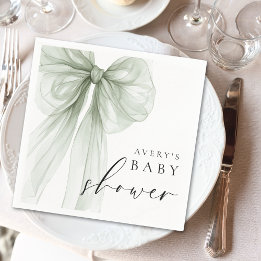 Guardanapo De Papel Elegant White Sage Green Bow Baby Shower
