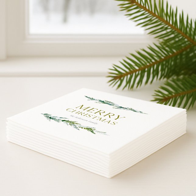 Guardanapo De Papel Elegant Winter Greenery Merry Christmas (Criador carregado)