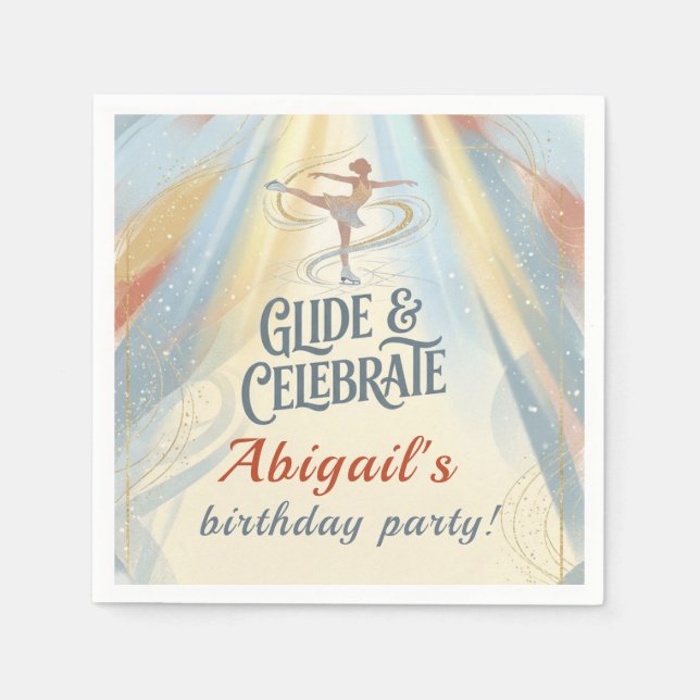 Guardanapo De Papel Elegant Winter Ice Skating Birthday Invitation  (Frente)