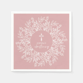 Guardanapo De Papel Elegant Wreath and Cross Pink Girl Christening