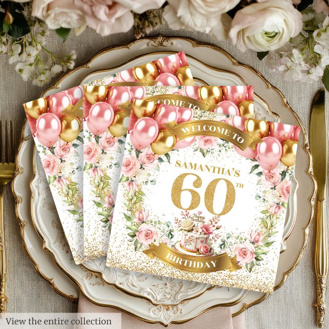 Guardanapo De Papel Elegante 60º Aniversário Napkins Florais Dourados  (Elegant 60th Birthday Napkins Gold Glitter Florals

)