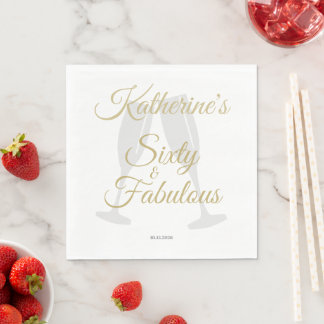 Guardanapo De Papel Elegante 60 e Fabuloso Aniversário Branco Dourado