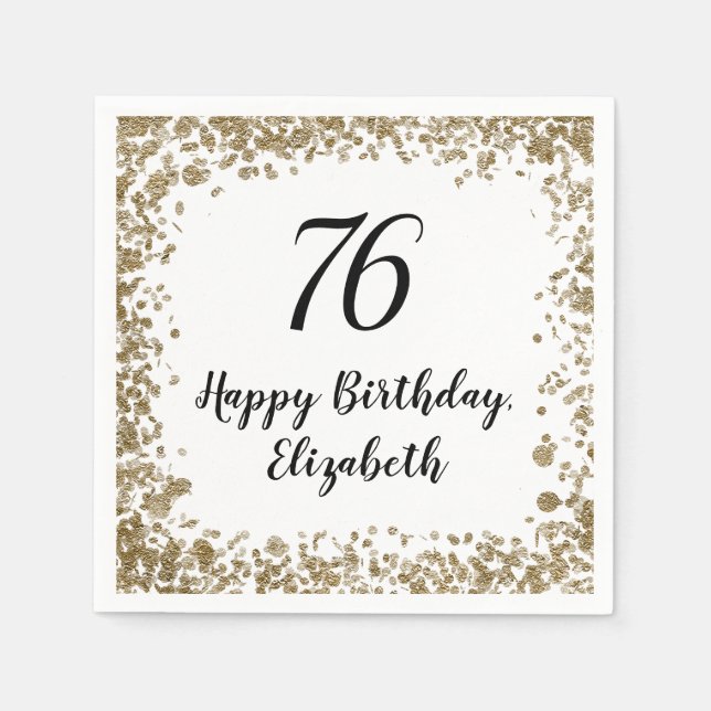 Guardanapo De Papel Elegante 76º Aniversário Napkins com Douradas Sequ (Frente)