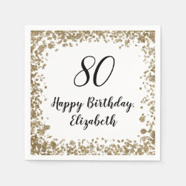 Guardanapo De Papel Elegante 80 Birthday Napkins com Sequências Dourad