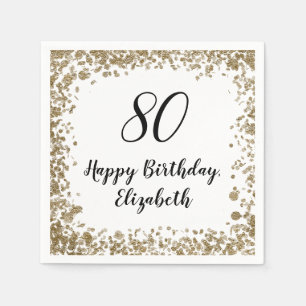 Guardanapo De Papel Elegante 80 Birthday Napkins com Sequências Dourad