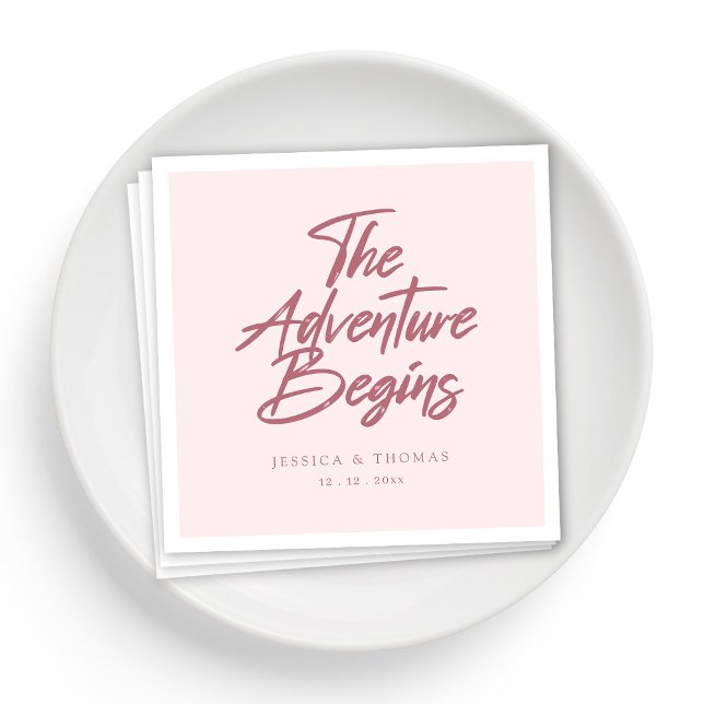 Guardanapo De Papel Elegante A Aventura Começa Casamento Rosa Dourado (Personalized Elegant the Adventure Begins Rose Gold Wedding Napkins)