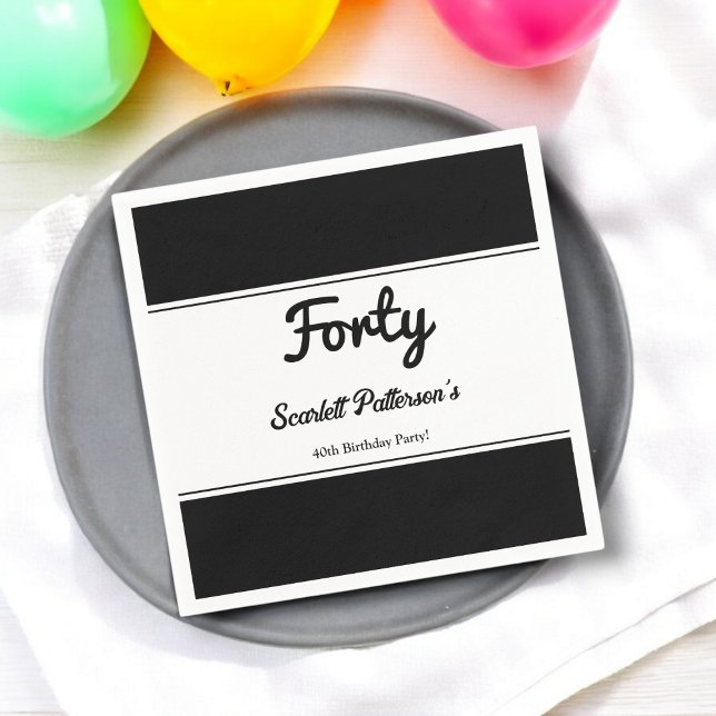 Guardanapo De Papel Elegante aniversário de 40 anos Chic Negro E Branc (Criador carregado)