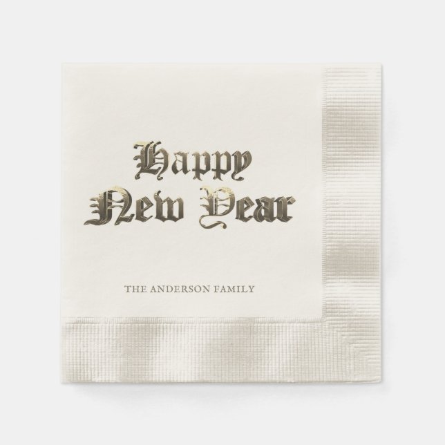 Guardanapo De Papel Elegante Antigo Feliz ano novo de Letra Inglesa (Frente)