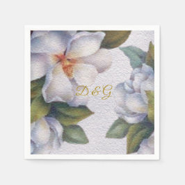 Guardanapo De Papel Elegante Aquarela Ivory Magnolia Dourada Monograma