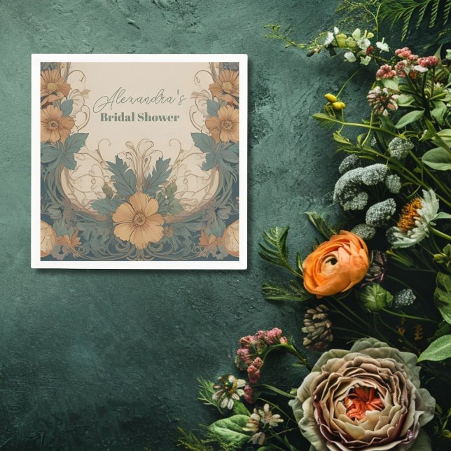 Guardanapo De Papel Elegante Art Nouveau Chá de panela Floral (Criador carregado)