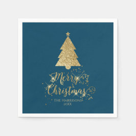 Guardanapo De Papel Elegante Azul Dourado Feliz Natal Sparkle