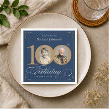Elegante Azul e Dourado Foto Personalizada Anivers