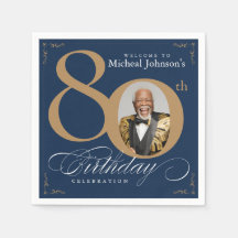 Elegante Azul e Dourado Foto Personalizada para 80