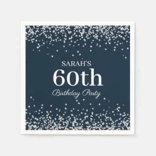 Guardanapo De Papel Elegante Azul Marinho Brilho Prata Aniversário de