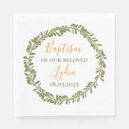 Guardanapo De Papel Elegante Baptism Napkins - Olive Wreath Design