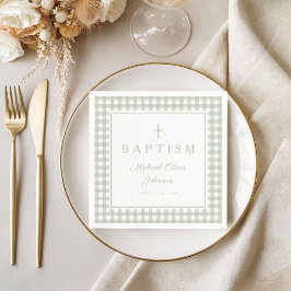 Guardanapo De Papel Elegante Batismo de Menino em Xadrez Verde Sage