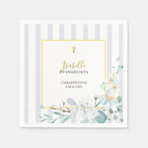 Elegante Batizado Floral Azul Dourado