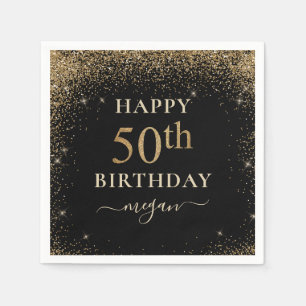 Guardanapo De Papel Elegante Black Dourado Glitter 50th Festa de anive