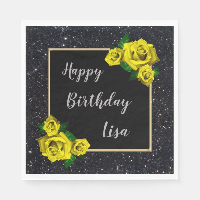 Guardanapo De Papel Elegante Black Glitter Yellow Rosday (Frente)