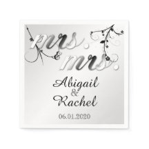 Elegante Black White Floral Sra. Wedding Napkin