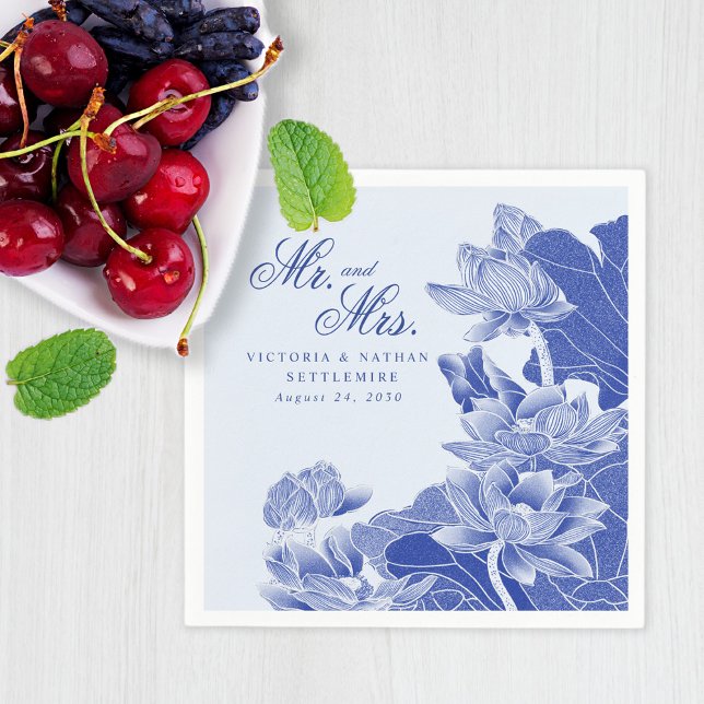 Guardanapo De Papel Elegante Blue Chinoiserie Sr. & Sra. Floral Weddin (Criador carregado)