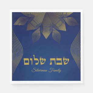 Guardanapo De Papel Elegante Blue e Dourado Hebraico Shabbat