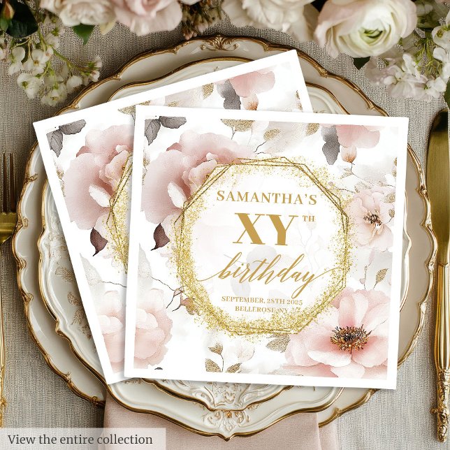 Guardanapo De Papel Elegante Blush Dourado 90 Aniversário Napkins Text (Elegant Blush Gold 90 Birthday Napkins Custom Text)