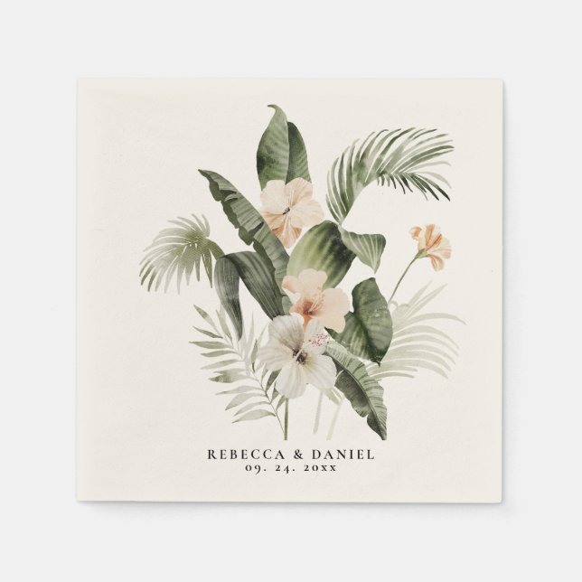 Guardanapo De Papel Elegante Boho Floral com Folhagens (Frente)
