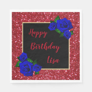 Guardanapo De Papel Elegante Bolo de Aniversário de Rosas Azuis Profun