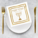 Guardanapo De Papel Elegante branco e Dourado Menorah Hebraico Hanukka<br><div class="desc">Elegante White e Dourada Menorah Hebraico Hanukkah Napkins</div>