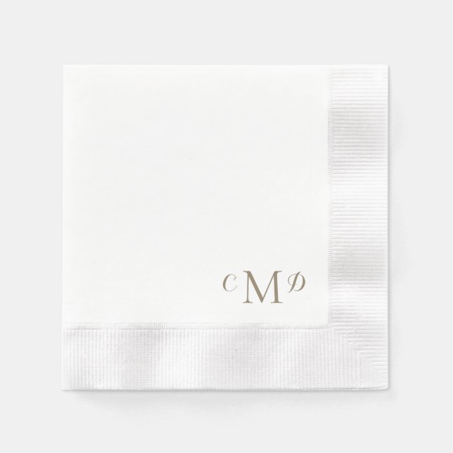 Guardanapo De Papel Elegante Branco Monograma Dourado Casado (Frente)