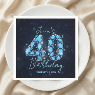 Guardanapo De Papel Elegante Brilho Azul Turquesa Joia de Aniversário