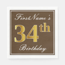 Elegante Brown, Faux Dourado 34º Aniversário + Nom