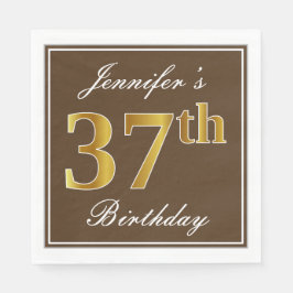 Guardanapo De Papel Elegante Brown, Faux Dourado 37º Aniversário + Nom