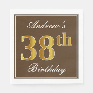 Guardanapo De Papel Elegante Brown, Faux Dourado 38º Aniversário + Nom