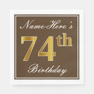 Guardanapo De Papel Elegante Brown, Faux Dourado 74.º Aniversário + No