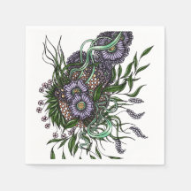 Elegante Buquê Botânico Roxo em Papel Desenhado à