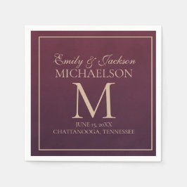 Guardanapo De Papel Elegante Burgundy Dourado Monograma Casamento
