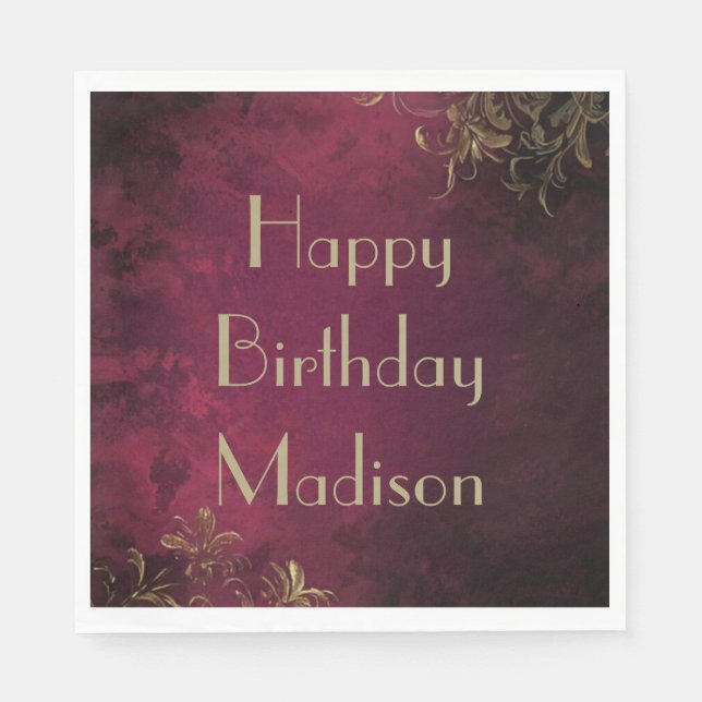 Guardanapo De Papel Elegante Burgundy e Faux Dourado (Frente)