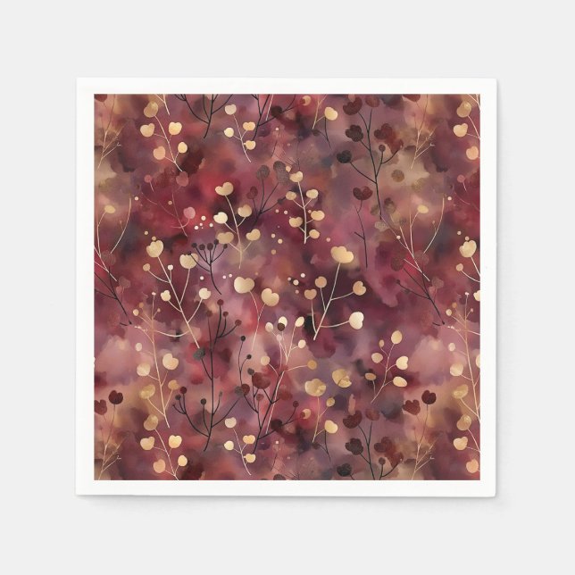Guardanapo De Papel Elegante burgundy gold abstrato floral (Frente)