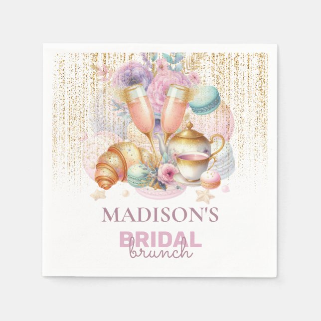 Guardanapo De Papel Elegante Café da Noiva Personalizado Rosa e Dourad (Frente)