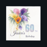 Guardanapo De Papel Elegante Calla Lily 60th Birthday Milestone<br><div class="desc">Celebrar os momentos especiais da vida com esta elegante coleção de marcenos de aniversário, com lírios de aquarelas em tons suaves e vibrantes. Perfeito para marcar marcos como os aniversários de 30, 40º, 50º, 60º e 70, esta coleção adiciona elegância, alegria e significado a cada celebração. Parte de uma série...</div>