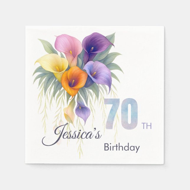 Guardanapo De Papel Elegante Calla Lily 70 Birthday Milestone (Frente)