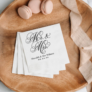 Guardanapo De Papel Elegante Casamento com Letra de Forma Preta para S